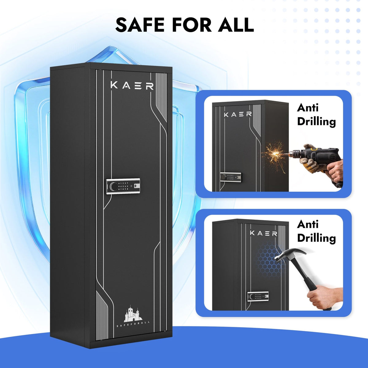 KAER 8-12 Gun Safe, Heavy-Duty Gun Safe for Rifle and Shotgun, Large Multi-Function Gun Cabinet with Removable Shelf and Rifle Rack, Unassembled - KaerWorld