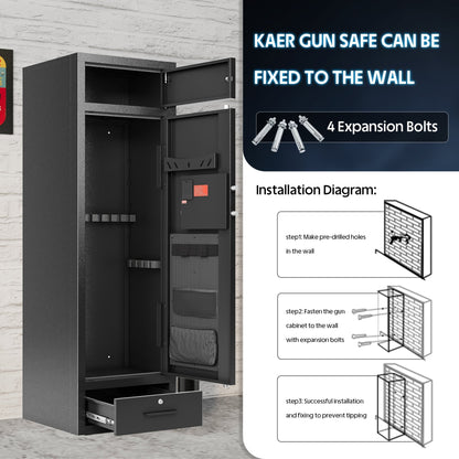 KAER 8-12 Gun Safe, Large Unassembled Gun Safe for Home, Gun Cabinet with Adjustable Rifle Rack and Drawer - KaerWorld