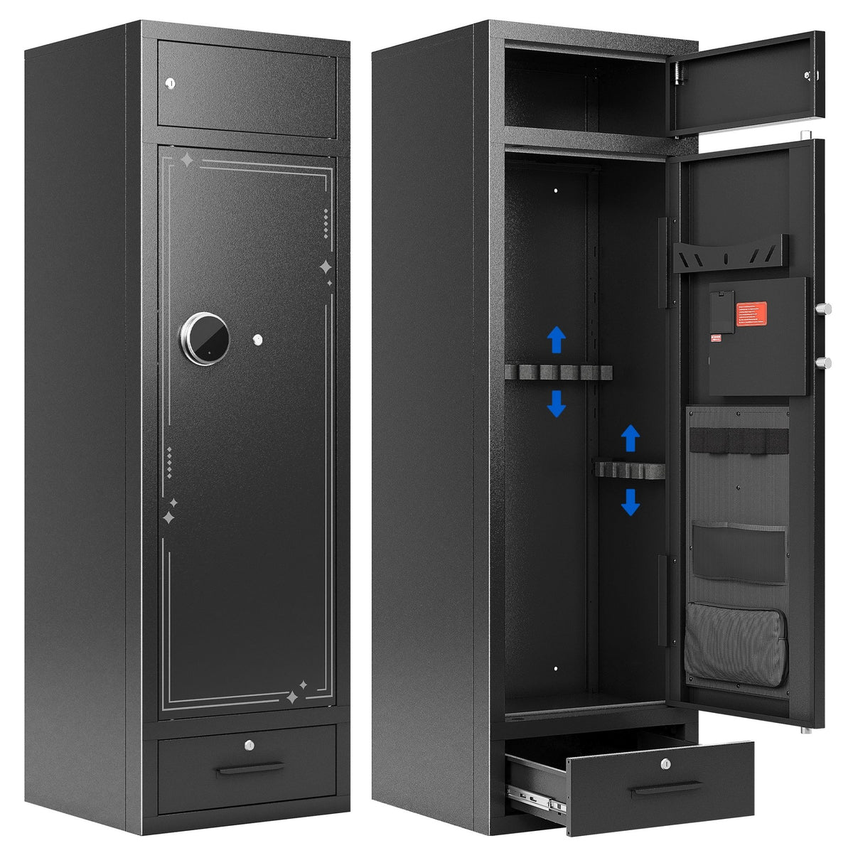 KAER 8-12 Gun Safe, Large Unassembled Gun Safe for Home, Gun Cabinet with Adjustable Rifle Rack and Drawer - KaerWorld