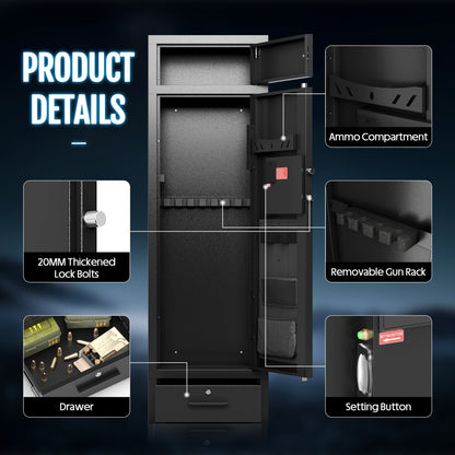 KAER 8-12 Gun Safe, Large Unassembled Gun Safe for Home, Gun Cabinet with Adjustable Rifle Rack and Drawer - KaerWorld