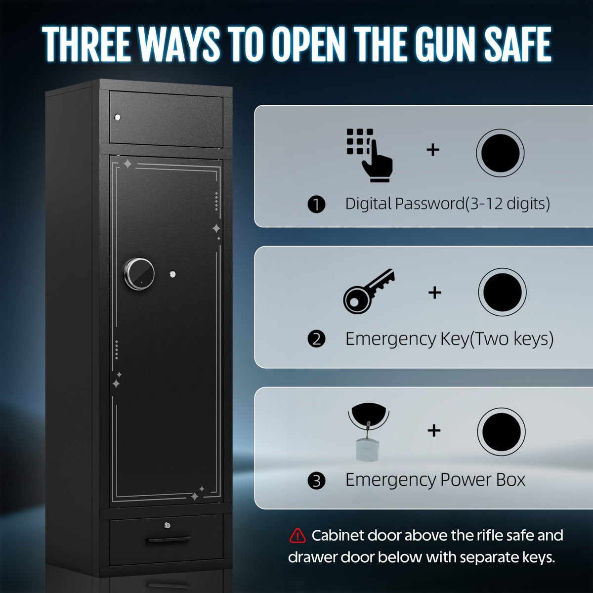 KAER 8-12 Gun Safe, Large Unassembled Gun Safe for Home, Gun Cabinet with Adjustable Rifle Rack and Drawer - KaerWorld