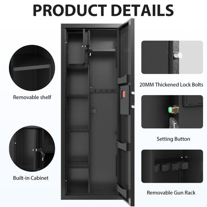 KAER 8-12 Gun Safe, Multi-Function Gun Safe for Rifle and Shotgun, Large Unassembled Gun Cabinet with Removable Shelf and Rifle Rack - KaerWorld