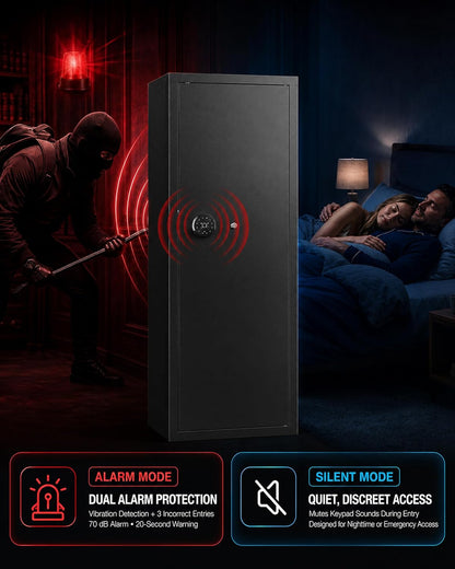 KAER Biometric Gun Safe for Rifles and Pistols, 12-15 Rifle Safe Quick Access (Fits Scoped Rifles) with 24/7 Burglar Alarm, Adjustable Shelves & Pistol Pockets, Gun Cabinet for Home, Office - KaerWorld