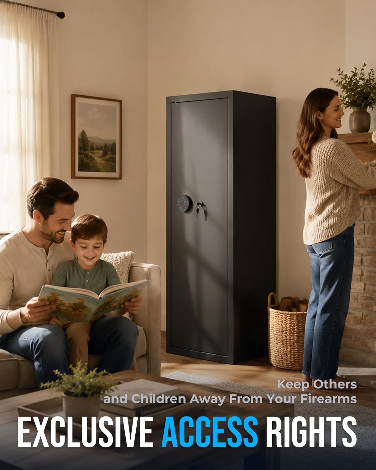 KAER Biometric Gun Safe for Rifles and Pistols, 12-15 Rifle Safe Quick Access (Fits Scoped Rifles) with 24/7 Burglar Alarm, Adjustable Shelves & Pistol Pockets, Gun Cabinet for Home, Office - KaerWorld