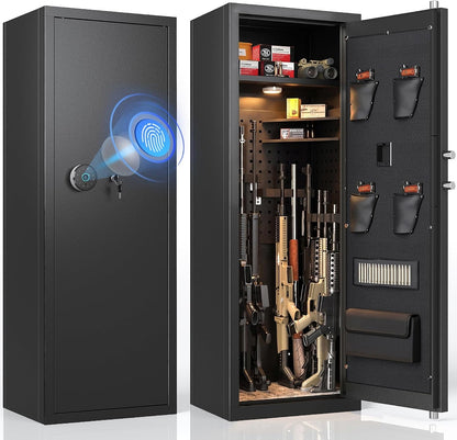 KAER Biometric Gun Safe for Rifles and Pistols, 12-15 Rifle Safe Quick Access (Fits Scoped Rifles) with 24/7 Burglar Alarm, Adjustable Shelves & Pistol Pockets, Gun Cabinet for Home, Office - KaerWorld
