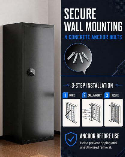 KAER Biometric Gun Safe for Rifles and Pistols, 12-15 Rifle Safe Quick Access (Fits Scoped Rifles) with 24/7 Burglar Alarm, Adjustable Shelves & Pistol Pockets, Gun Cabinet for Home, Office - KaerWorld