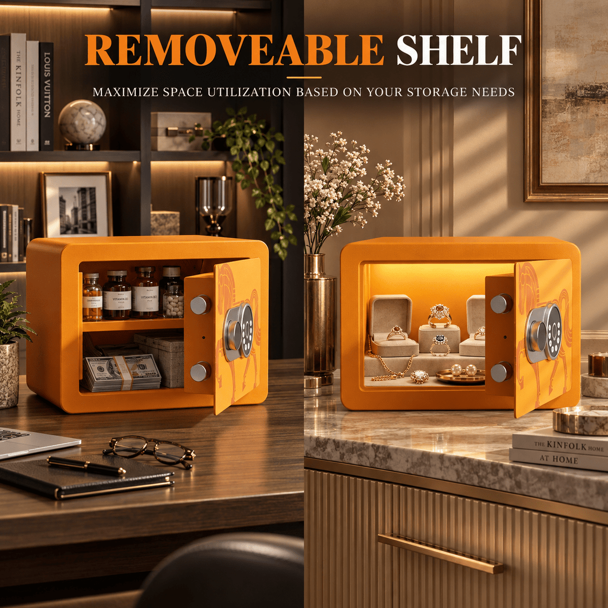 KAER Compact Digital Safe Box with Removable Shelf (Orange) - KaerWorld