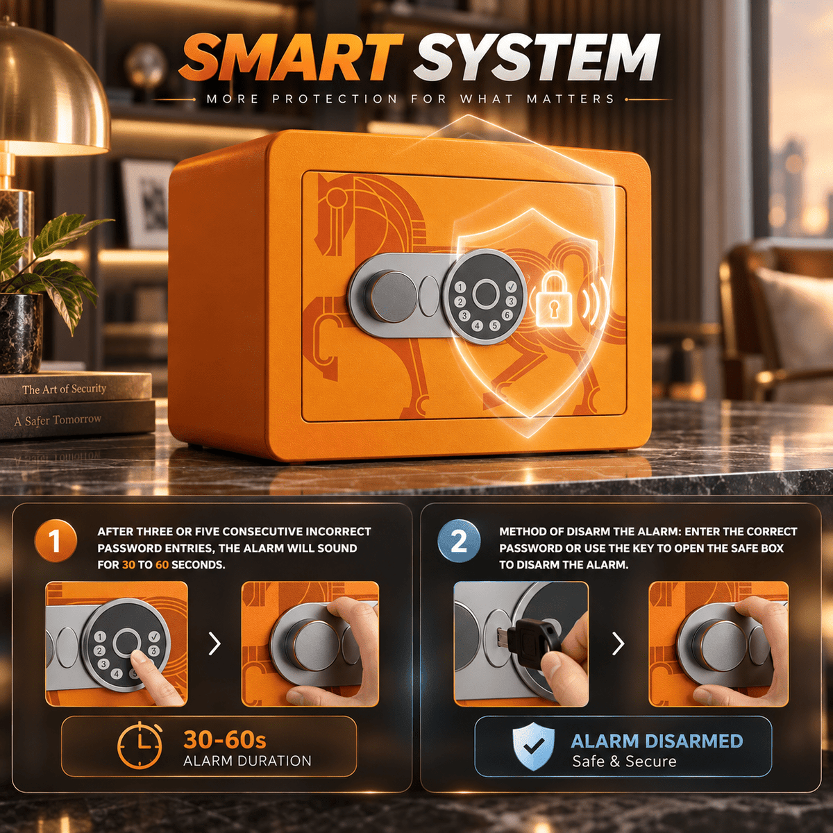 KAER Compact Digital Safe Box with Removable Shelf (Orange) - KaerWorld