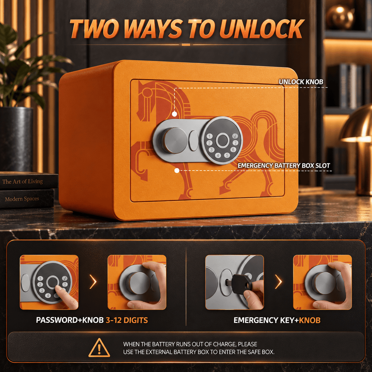 KAER Compact Digital Safe Box with Removable Shelf (Orange) - KaerWorld