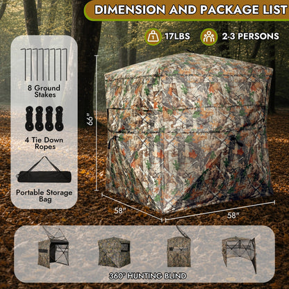 KAER Hunting Blind, 2–3 Person Pop-Up Camouflage Tent, Portable Concealed Shelter for Hunting - KaerWorld