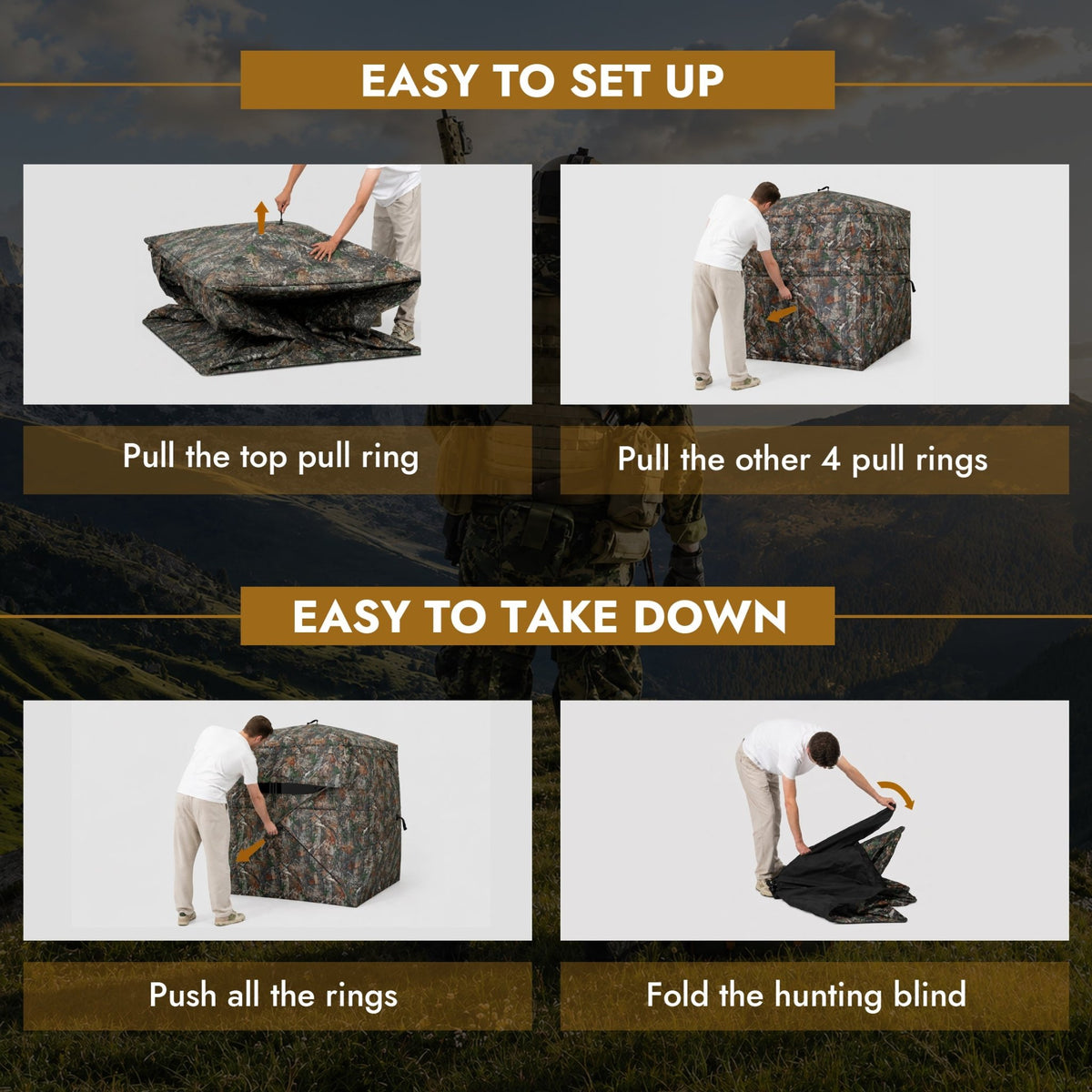 KAER Hunting Blind, 2–3 Person Pop-Up Camouflage Tent, Portable Concealed Shelter for Hunting - KaerWorld