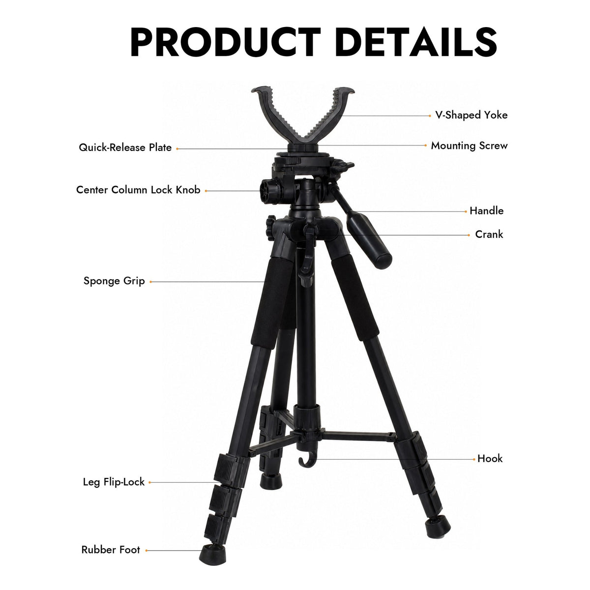 KAER Hunting Shooting Tripod, Adjustable Tripod Stand with 360 Degree Rotate U Yoke - KaerWorld
