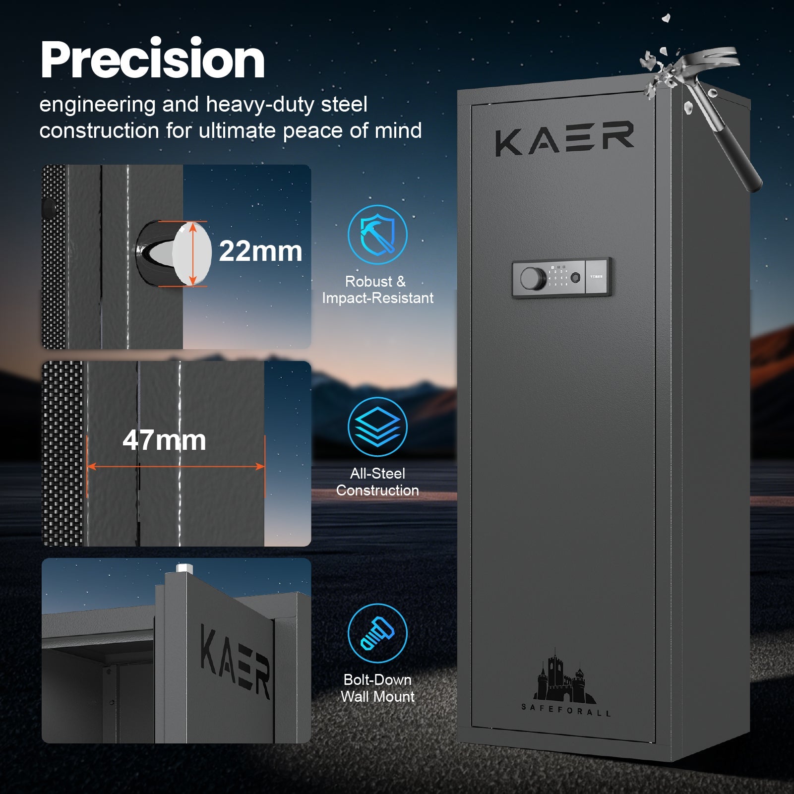 Kaer Large 8 - 10 Rifle Safe And Cabinet With Fingerpint - KaerWorld