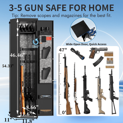 KAER Long Gun Safe for Rifles and Pistols with Electronic Lock Assembled 15 Gauge Steel,Long Gun Safe,Digital Keypad,LED,Gun Racks,Adjustable Shelf for Closet Bedroom Garage - KaerWorld