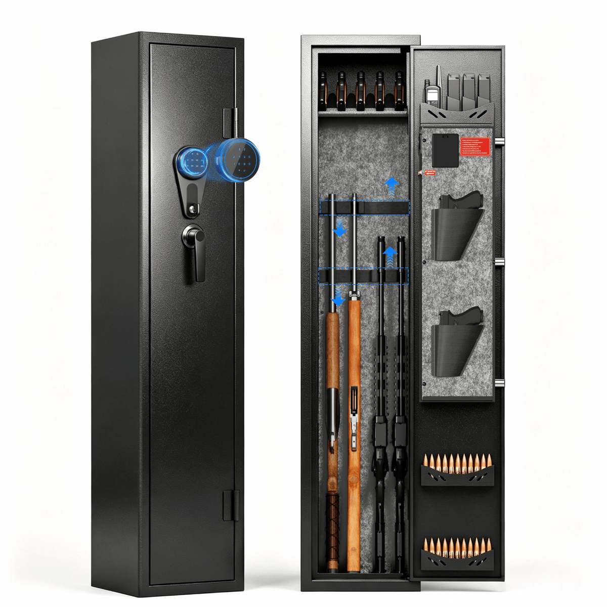 KAER Long Gun Safe for Rifles and Pistols with Electronic Lock Assembled 15 Gauge Steel,Long Gun Safe,Digital Keypad,LED,Gun Racks,Adjustable Shelf for Closet Bedroom Garage - KaerWorld