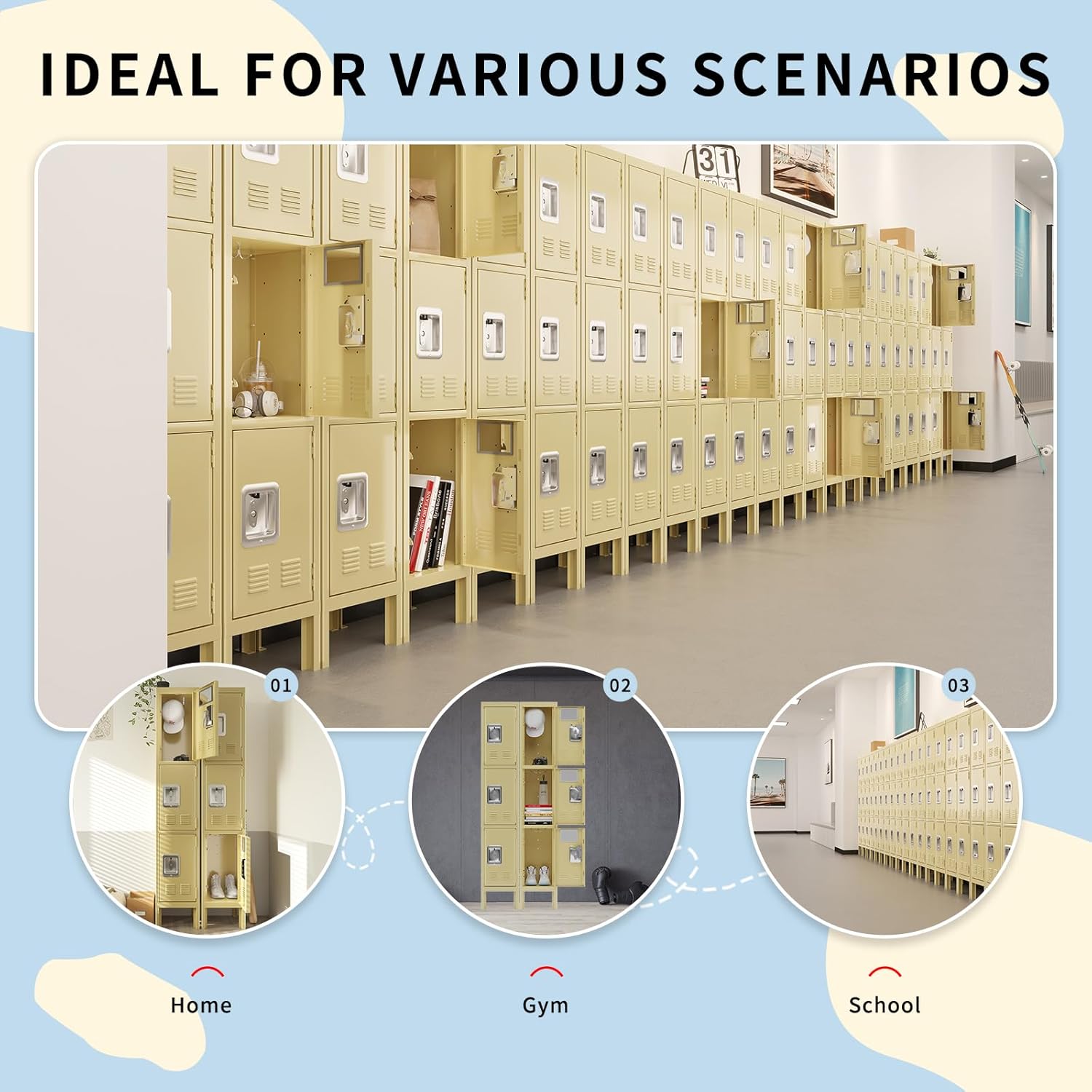 Kaer Metal Locker Storage Cabinet - 3 Door 1680 - KaerWorld