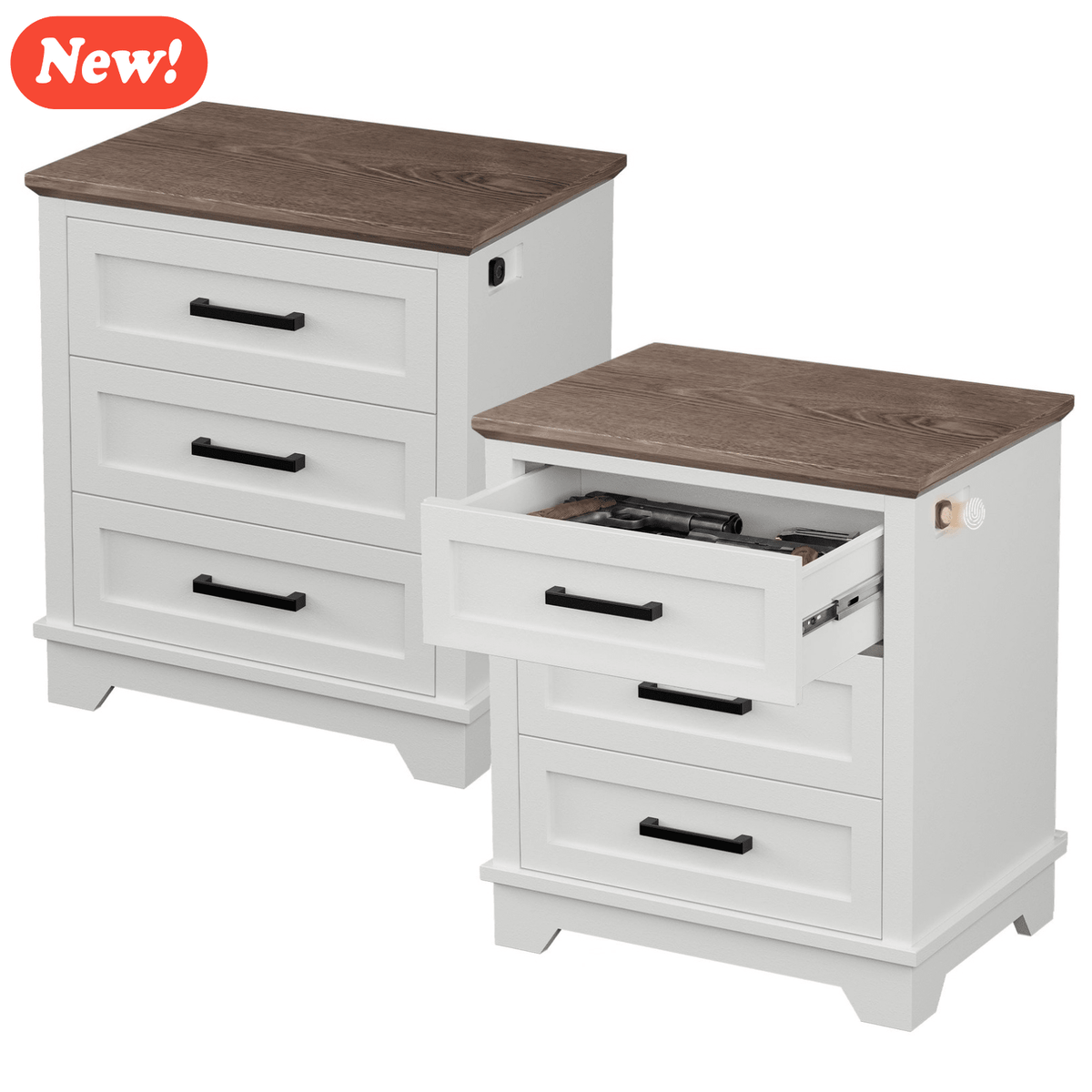 KAER Nightstand With Gun Drawer Fingerprint - KaerWorld