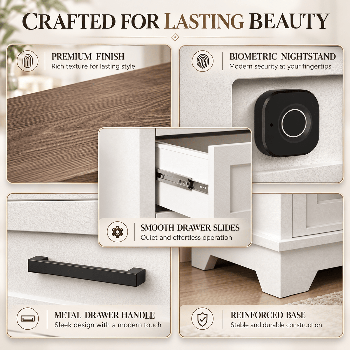 KAER Nightstand With Gun Drawer Fingerprint - KaerWorld