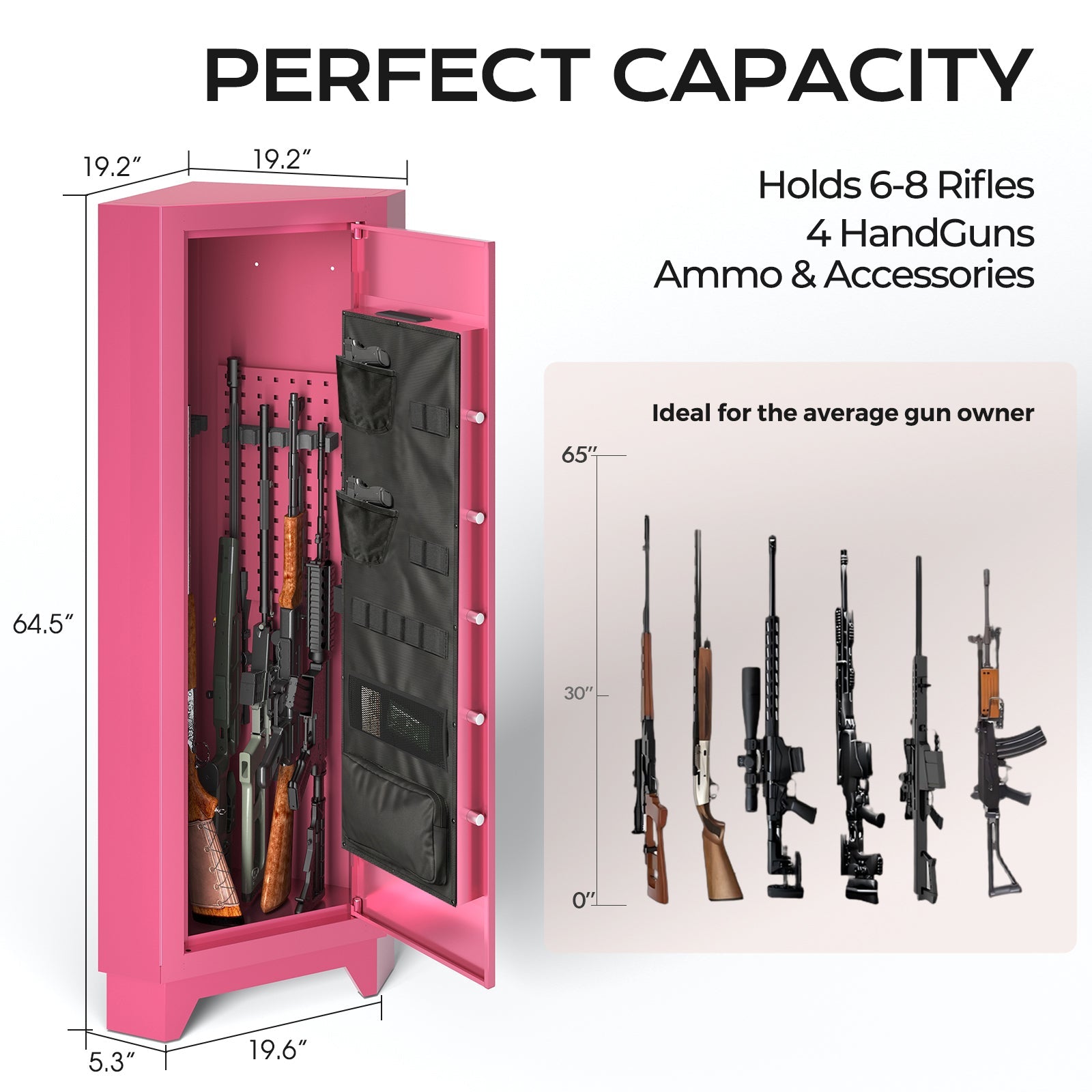 KAER Pink Corner Gun Safe for 6–8 Rifles & 4 Handguns - KaerWorld